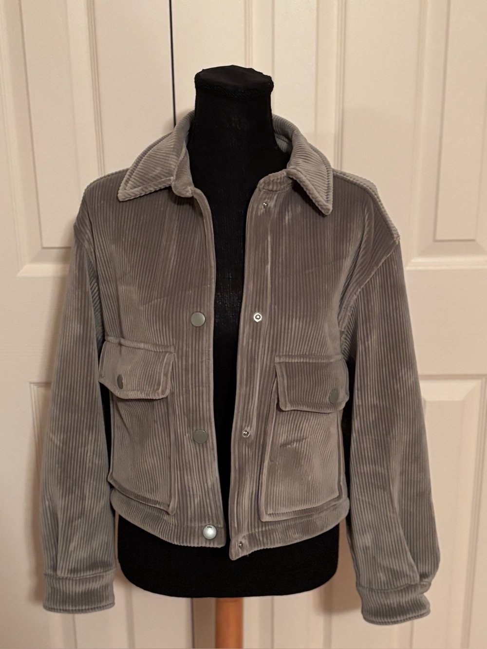 ELLE TAHARI WOMENS CORDUROY UTILITY JACKET SIZE S/P KHAKI